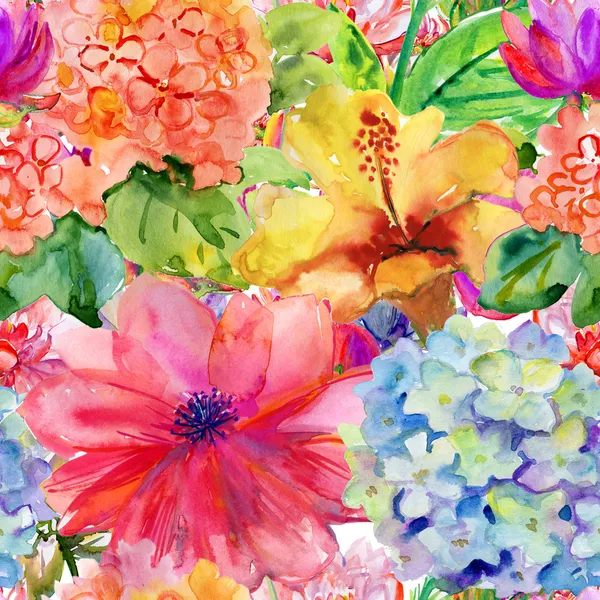 Abstract watercolor hand painted backgrounds with magnolia, hibiscus and orchid. — Stock Photo, Image