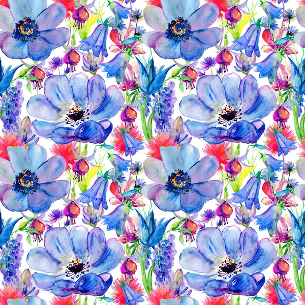 Bezešvá tapeta s divokých květin, akvarel ilustrace — Stock fotografie