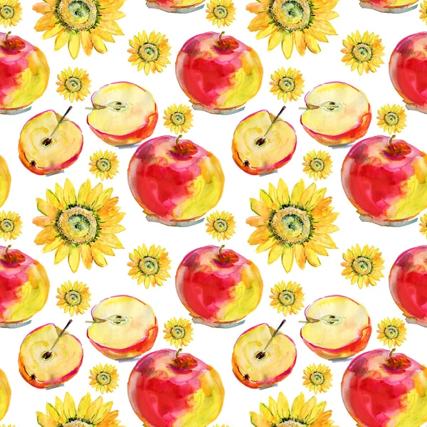 Akwarela bezszwowe tekstury owoców. jabłka — Zdjęcie stockowe