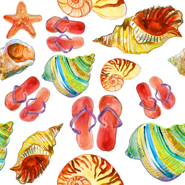 Shells, sea star and slippers — Stock Photo, Image