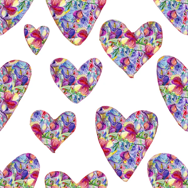 Watercolor hearts with flowers — Stock Photo, Image