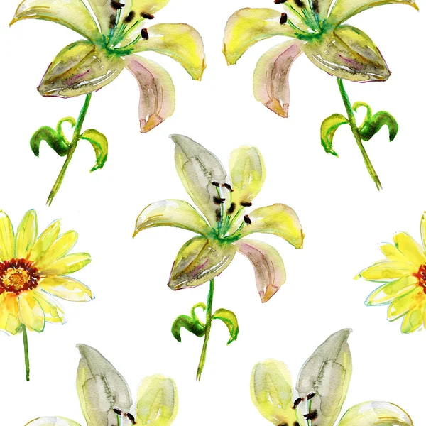 Άνευ Ραφής Μοτίβα Όμορφα Λουλούδια Ακουαρέλα Εικονογράφηση — Φωτογραφία Αρχείου