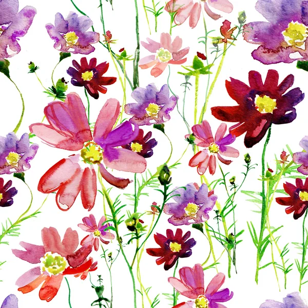 Seamless wallpaper with Colorful flowers — Stock Photo, Image