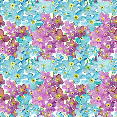 mor ve mavi çiçekli suluboya desen