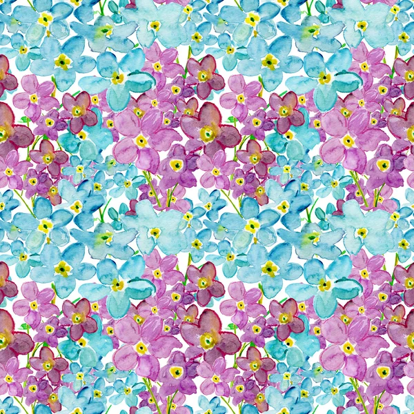 Aquarel patroon met paarse en blauwe bloemen — Stockfoto