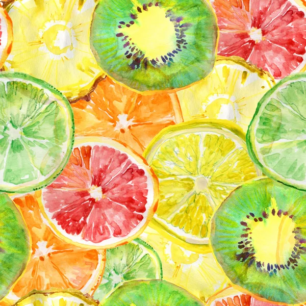 新鲜的多彩柑橘类水果无缝模式与橙 葡萄柚 石灰和猕猴桃 — 图库照片