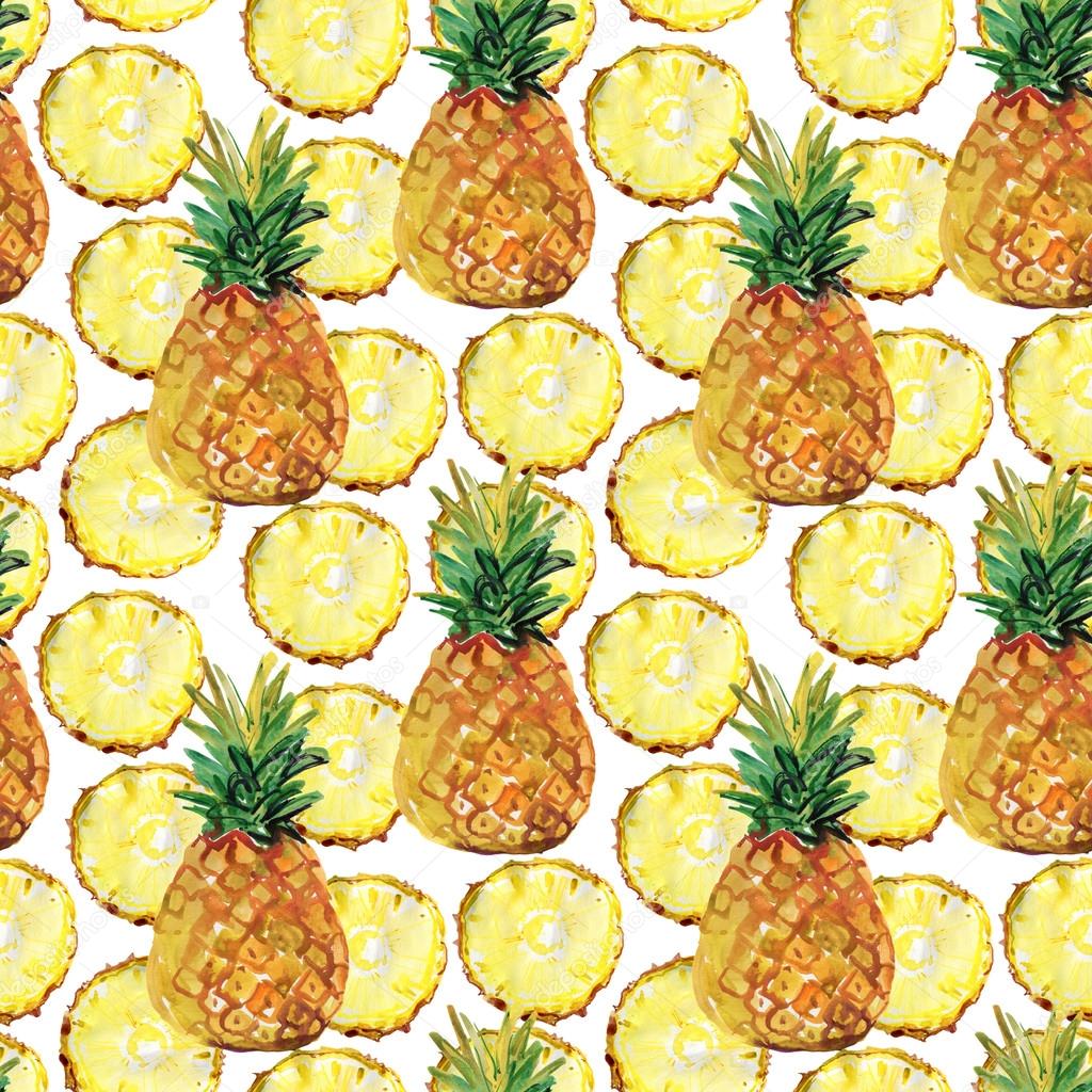 Watercolor seamless pattern with pineapples