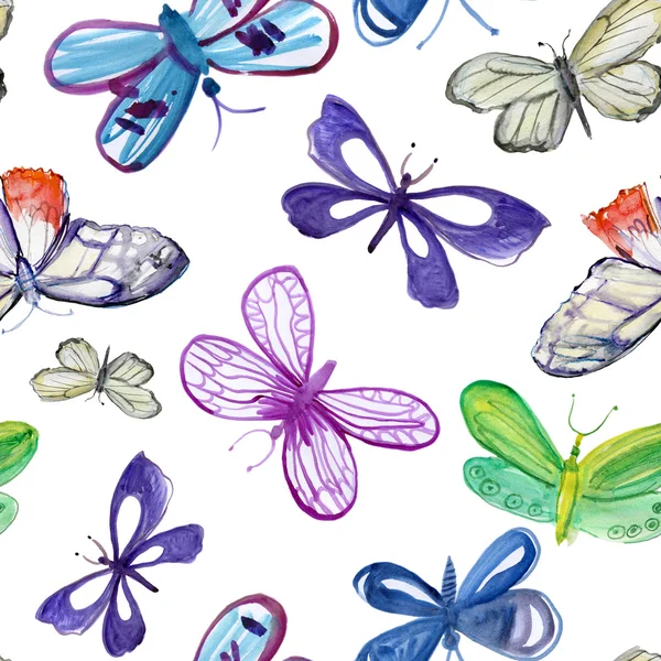 Fondo Colorido Con Mariposas Pintadas Con Acuarelas — Foto de Stock