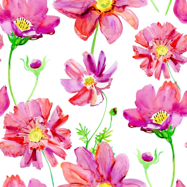 Akvarell Blommor Illustration Mönster — Stockfoto