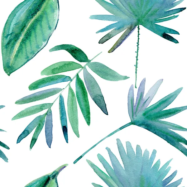 Nahtloses Muster mit tropischen Blättern. Aquarell — Stockfoto