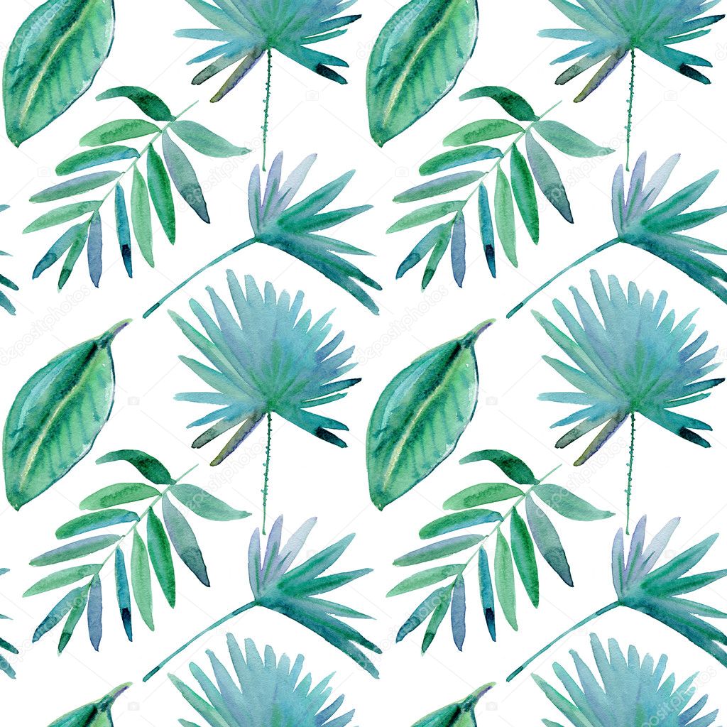 Seamless pattern with tropical leaves. watercolor