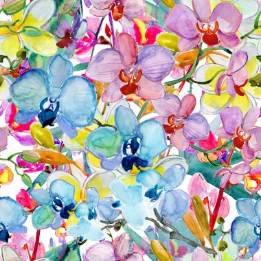 Dikişsiz desen egzotik çiçekler ve yapraklar