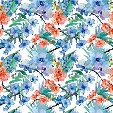 Dikişsiz desen egzotik çiçekler ve yapraklar