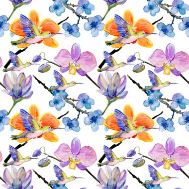 Sulu Boya desen egzotik çiçek