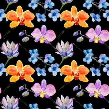 Sulu Boya desen egzotik çiçek