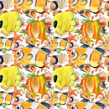 tropikal balıklar ile sorunsuz suluboya arka plan