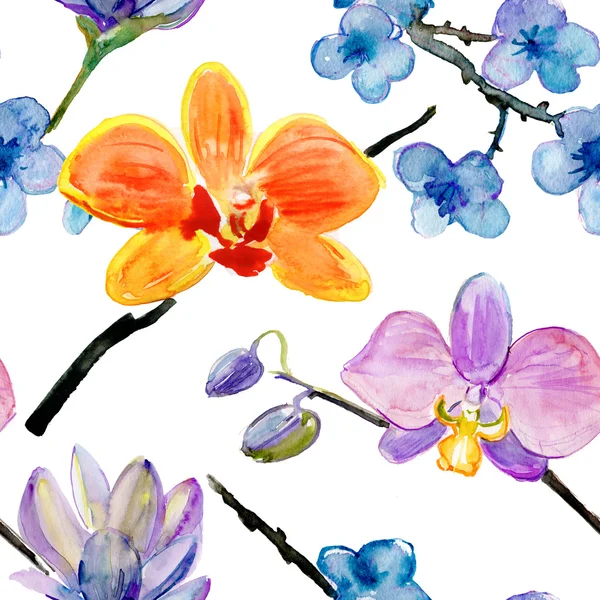 Akwarela wzór egzotycznych kwiatów — Zdjęcie stockowe