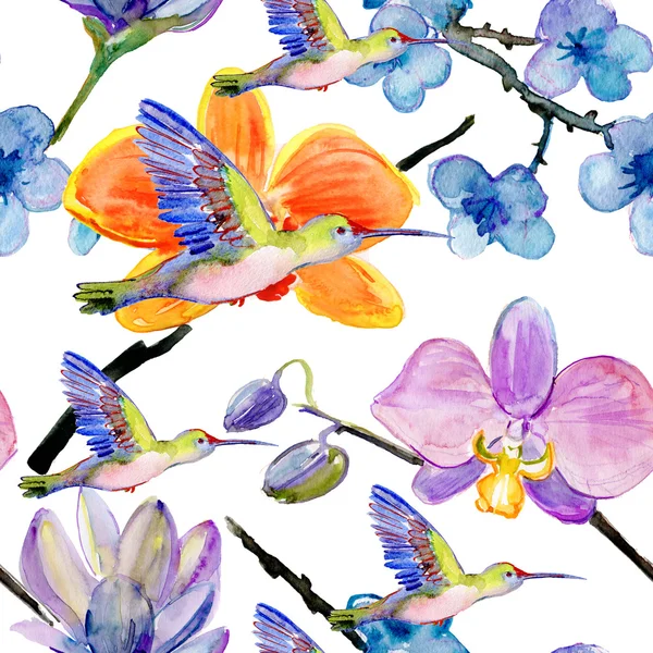 Watercolor pattern of exotic flowers — Stock Photo, Image