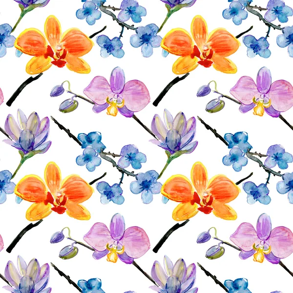 Watercolor pattern of exotic flowers — Stock Photo, Image