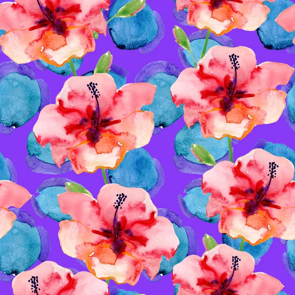 Streszczenie akwarela ręcznie malowane tła z hibiskusa — Zdjęcie stockowe