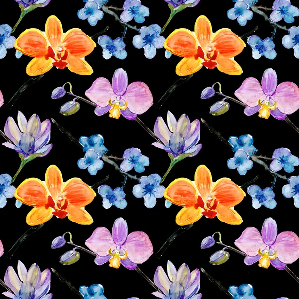 エキゾチックな花の水彩画のパターン — ストック写真