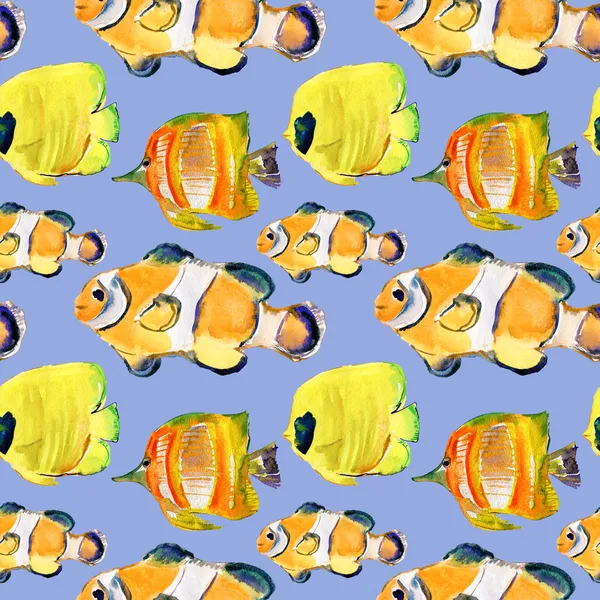 Bezešvé akvarel zázemí s tropické ryby — Stock fotografie