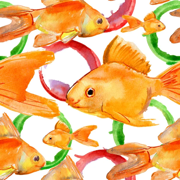 Akvarell seamless mönster med fiskar och bubblor — Stockfoto