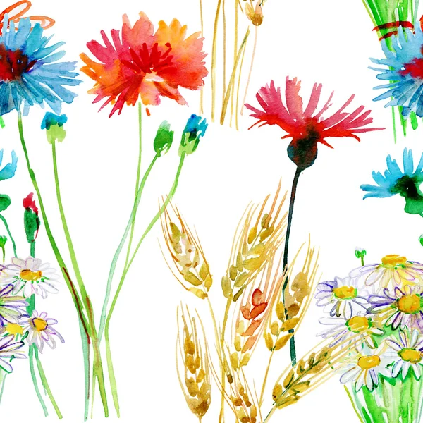 Seamless wallpaper with wild flowers — Stock Photo, Image