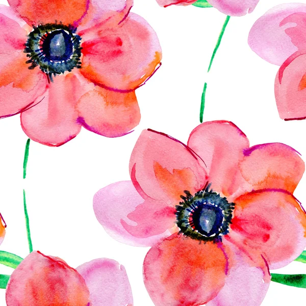 Çiçekler Suluboya Çizimi Ile Dikişsiz Desen — Stok fotoğraf