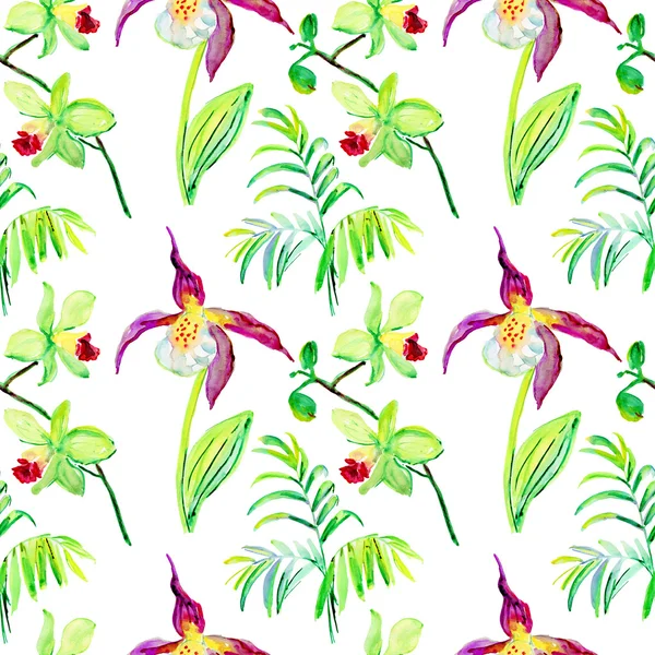 Watercolor Seamless Orchids Pattern — Stock Photo, Image