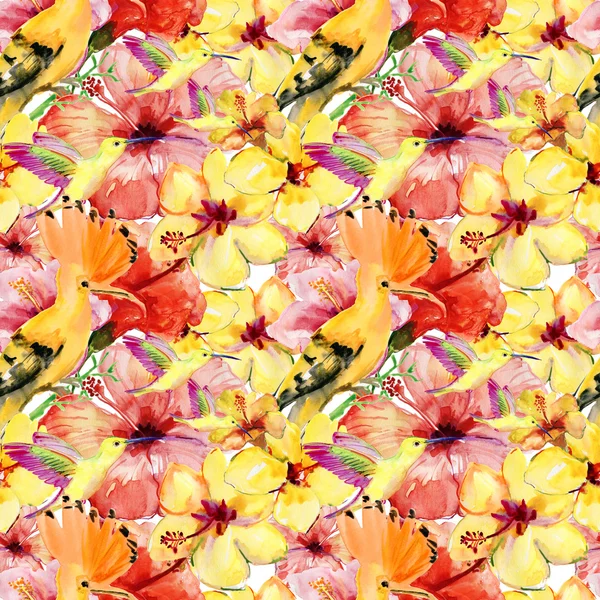 Pattern of exotic flowers and birds. — Stock Photo, Image