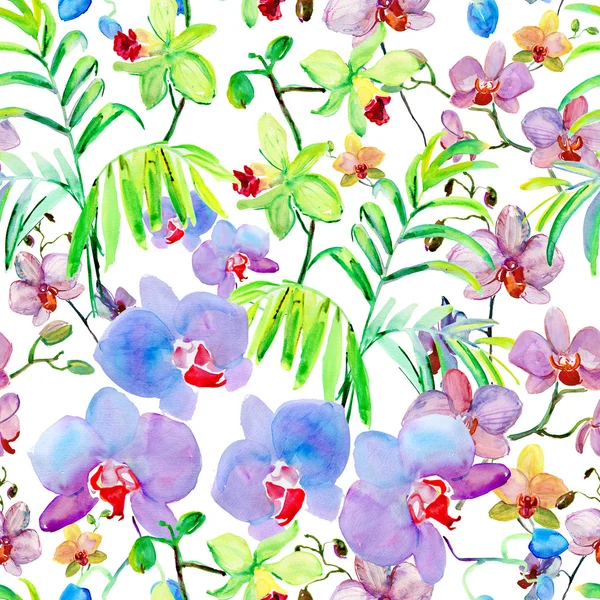 Бесшовный рисунок с розовыми орхидеями — стоковое фото
