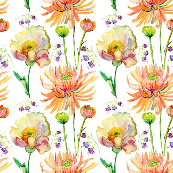 Seamless watercolor flowers paintings — Stock Photo, Image