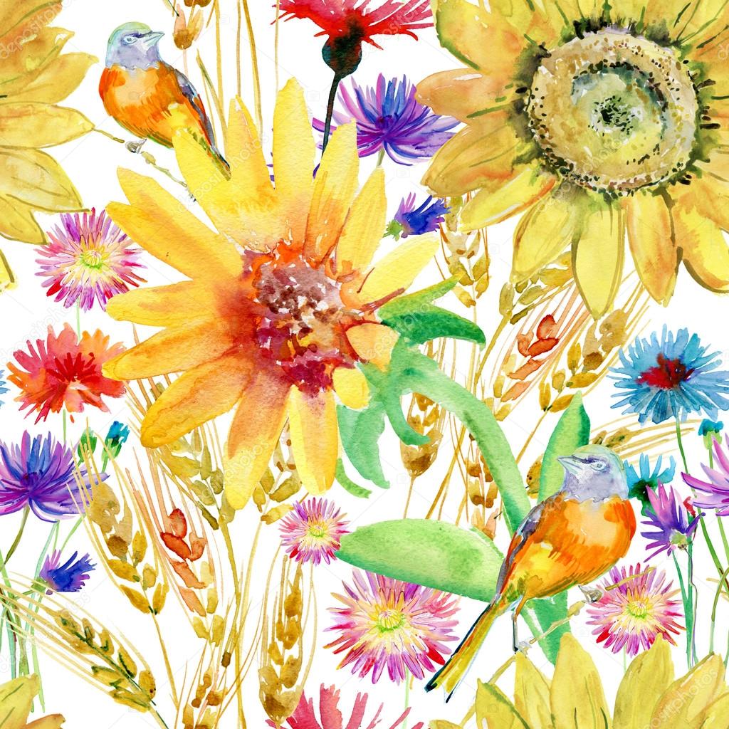 Watercolor Flowers Seamless Pattern