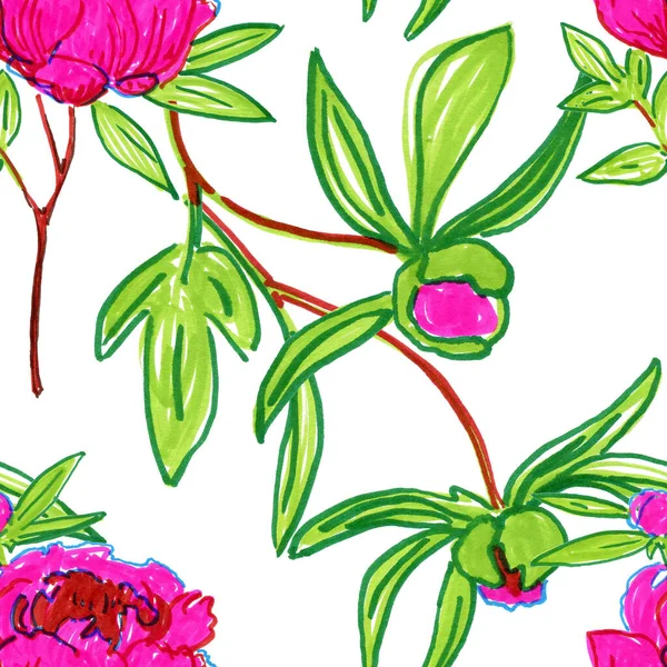 Bezproblemowy Wzór Akwarelowymi Kwiatami Ilustracja Narysowana Ręcznie — Zdjęcie stockowe