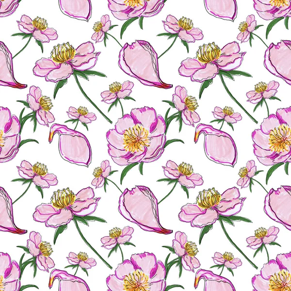 Bezproblemowy Wzór Akwarelowymi Kwiatami Ilustracja Narysowana Ręcznie — Zdjęcie stockowe
