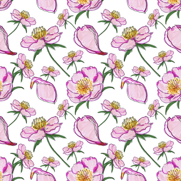 Seamless Pattern Watercolor Flowers Hand Drawn Illustration — Stock Photo, Image