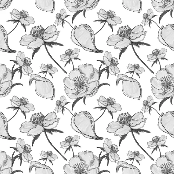Sömlöst Mönster Med Akvarell Blommor Handritad Illustration — Stockfoto