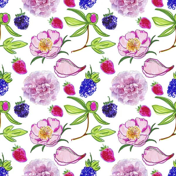 Seamless Pattern Watercolor Flowers Hand Drawn Illustration — Stock Photo, Image