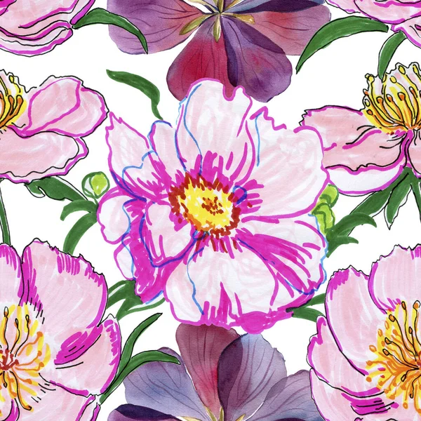 Naadloos Patroon Met Aquarelbloemen Handgetekende Illustratie — Stockfoto