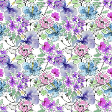 suluboya çiçeklerle kusursuz desen