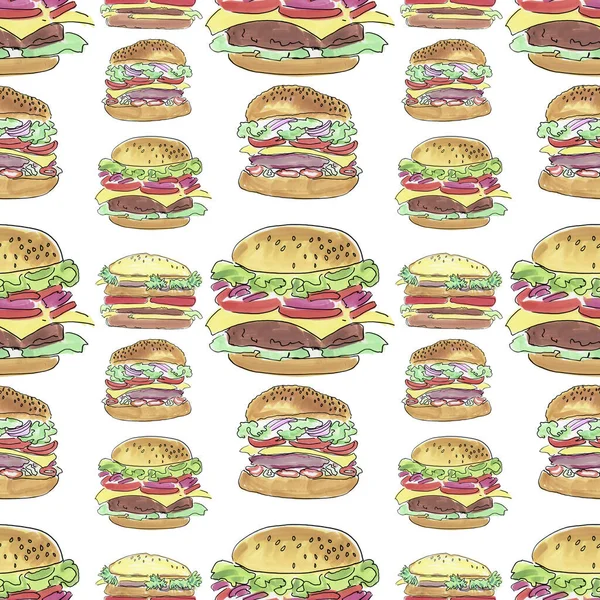 Wzór Pyszne Burgery — Zdjęcie stockowe