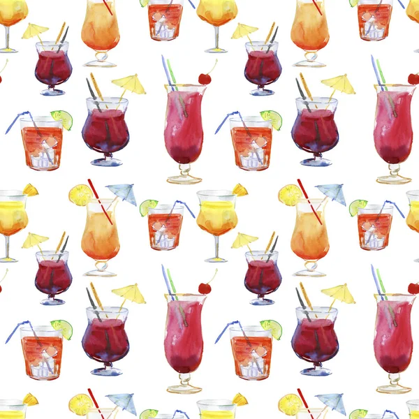 Watercolor Summer Cocktails Seamless Pattern Delicious Cocktail — Stock Photo, Image
