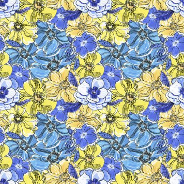  Çiçek deseni. El çizimi çizimi, suluboya çizimi