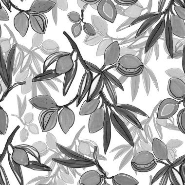 Badem deseni. El çizimi çizimi, suluboya çizimi