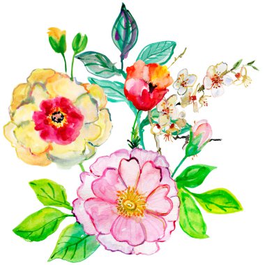  Çiçek deseni. El çizimi çizimi, suluboya çizimi