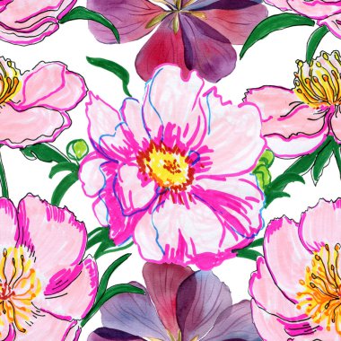  Çiçek deseni. El çizimi çizimi, suluboya çizimi
