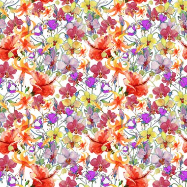  Çiçek deseni. El çizimi çizimi, suluboya çizimi