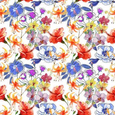  Çiçek deseni. El çizimi çizimi, suluboya çizimi