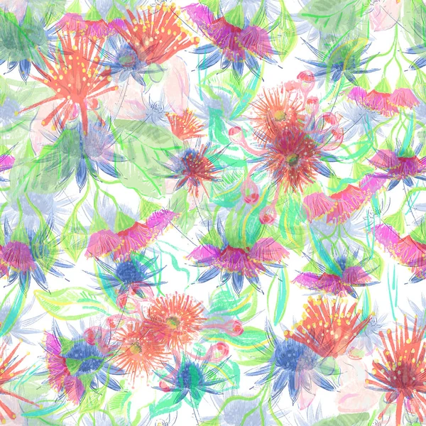 Bloemenpatroon Handgetekende Schets Aquarelillustratie — Stockfoto